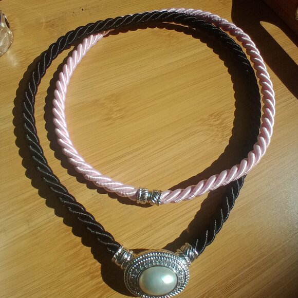 Judith Ripka Sterling Oval Cultured Mabe Pearl Enhancer 2 Cords Pink/ Black $510 - Picture 13 of 15
